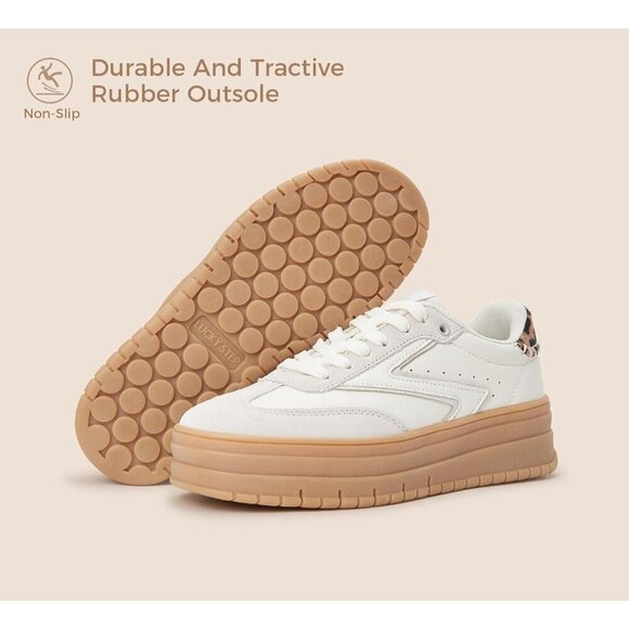 🆕Women's White/Grey Classic Fashion Sneakers Leather Comfy Breathable Shoes - Picture 2 of 9